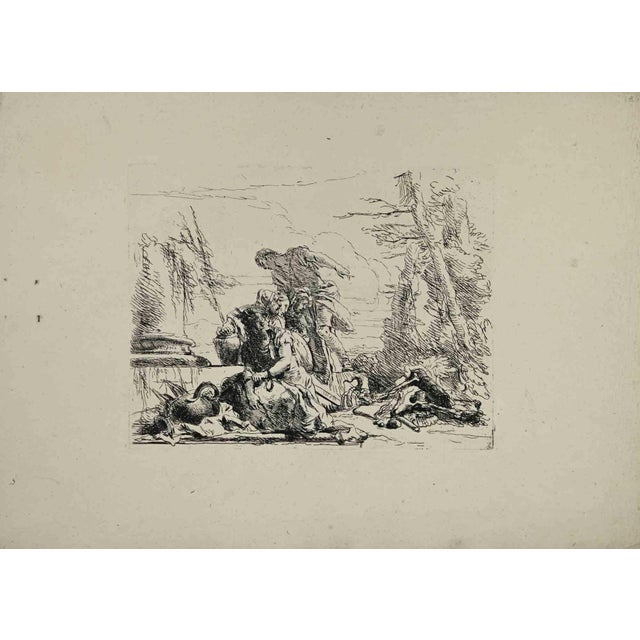 Chained woman and four figures is an etching realized by Giambattista Tiepolo, in 1785. Sheet 32 X 23 CM. Good impressions...