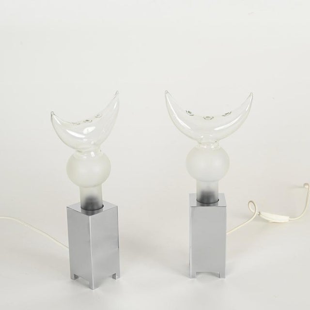 Horn Table Lamps in Murano Glass and Chrome from Mazzega, Italy, 1970s, Set of 2 For Sale - Image 9 of 12