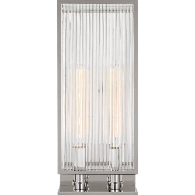 York 24" Double Box Sconce in Polished Nickel with Clear Ribbed Glass Designer: Barbara Barry Finish: Polished Nickel...