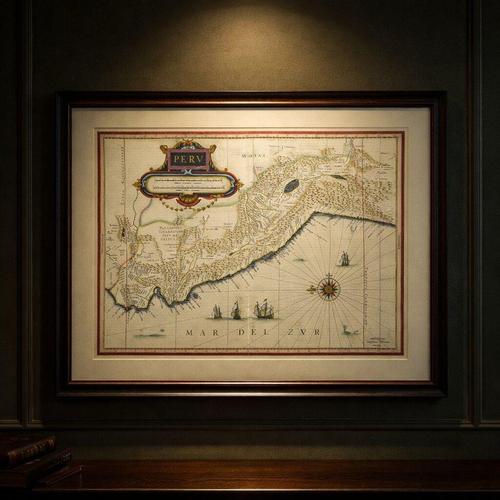 Blaeu Map of Peru, Antique Hand-Colored Engraving, South America 1642 A finely engraved and beautifully hand-colored map...