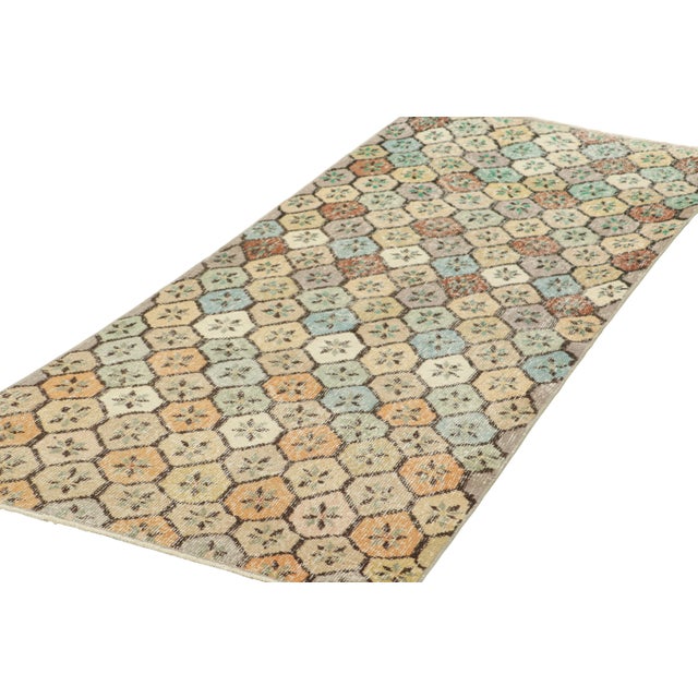 Rug & Kilim Vintage Zeki Müren Runner Rug in Beige-Brown With Geometric Pattern | Rug & Kilim For Sale - Image 4 of 7