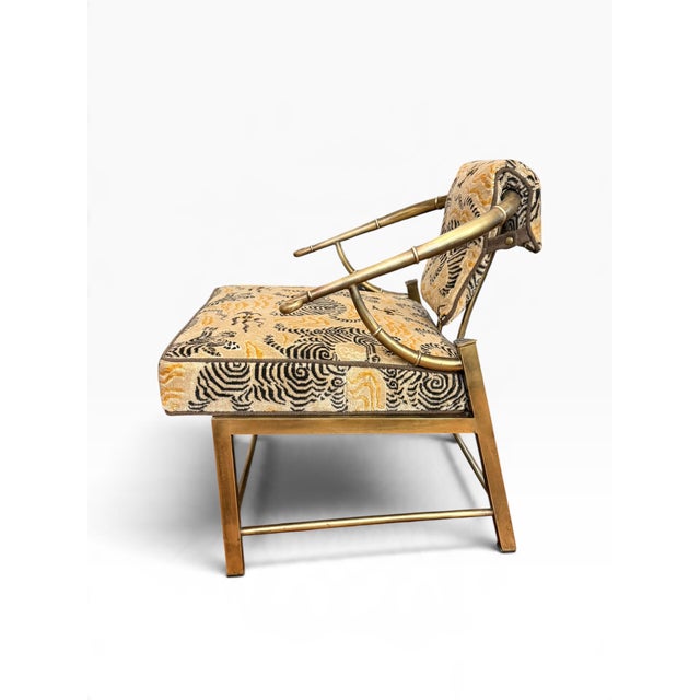 Vintage Pair of Empress Brass Lounge Chairs Attributed to Mastercraft in Clarence House Tibet Fabric For Sale In Boston - Image 6 of 16