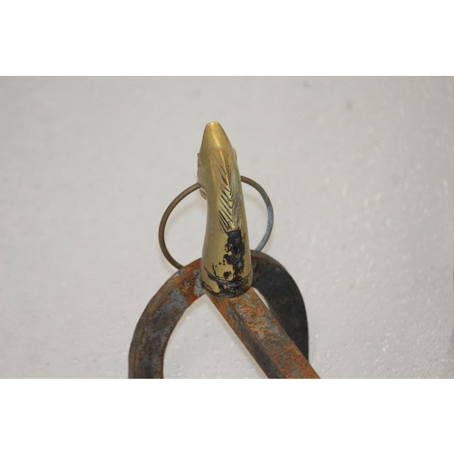 Metal Gold Horse Decor Fireplace Andirons, 1950s, Set of 2 For Sale - Image 7 of 18