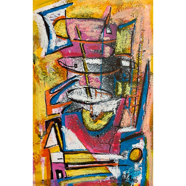 Beautiful appx 9x11” framed abstract original oil pastel on paper cubist painting. Vintage black frame and mat included....