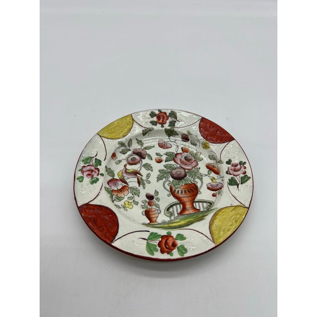 Red Antique English Staffordshire Gaudy Floral Decorated Pearlware Plate, Circa 1820 For Sale - Image 8 of 11