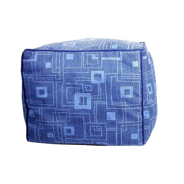 1990s Handwoven Lattice Cube Pouf Ottoman With Piping For Sale - Image 5 of 13