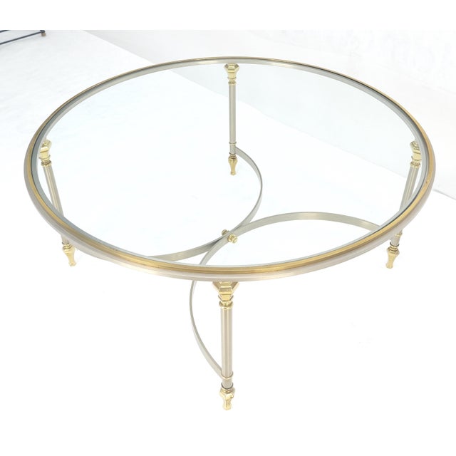 Italian Round 38" Brushed Chrome & Brass Bezel & leg Glass Top Coffee Table For Sale - Image 11 of 12