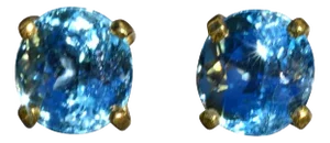 Ladies 18K Yellow Gold Blue Topaz Stud Earrings, 2 Pieces