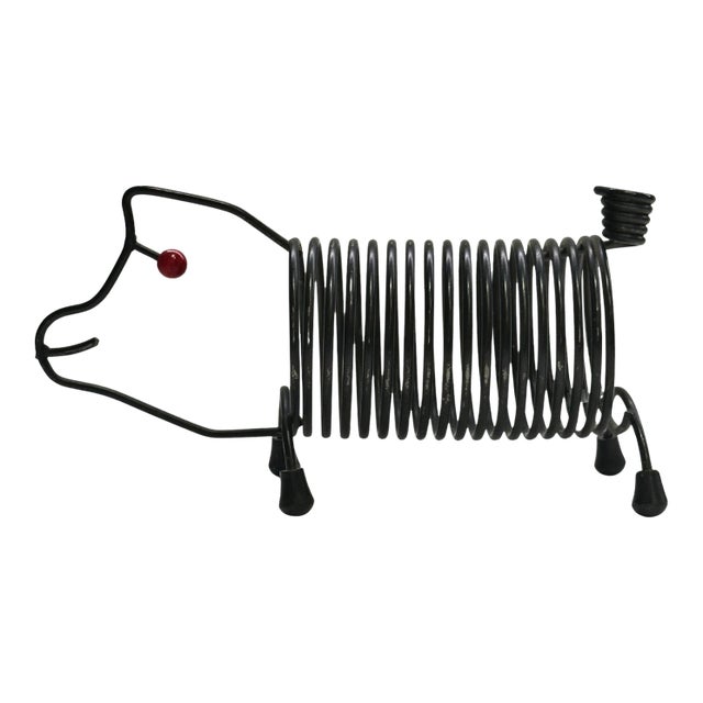 Vintage Postmodern Black Metal Coil Pig Letter Holder For Sale