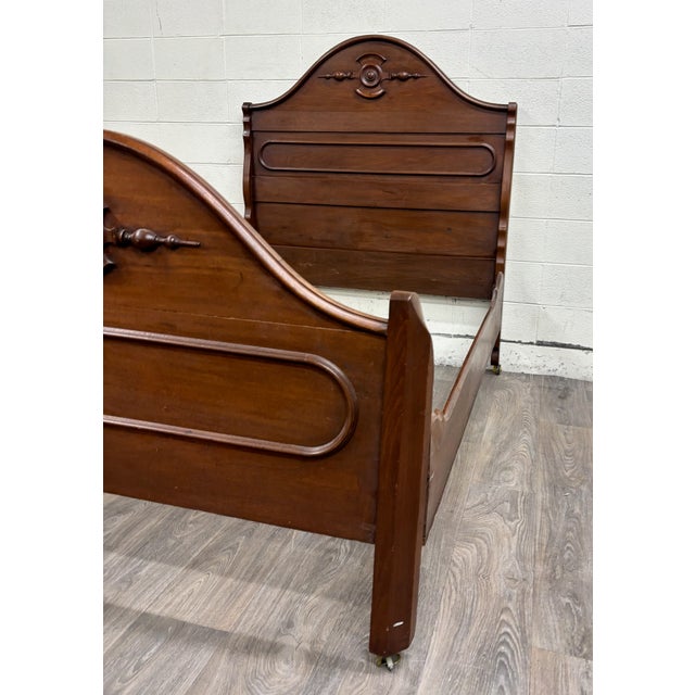 Antique Full Size Victorian Walnut Carved Bedframe For Sale - Image 12 of 13