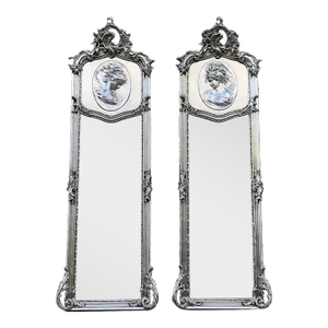 Mid-20th Italian Rococo Silver Beech Mirror Pair Full Length Floor
