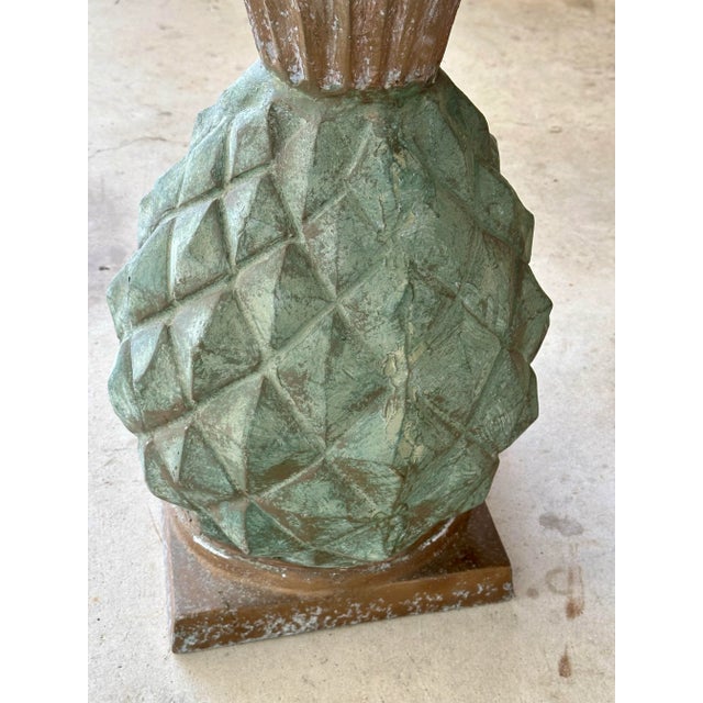 Teal Mid-20th Century Coastal Sculptural Cast Iron Patinated Pineapple Center Table For Sale - Image 8 of 12