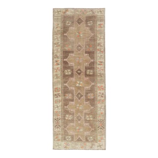 Vintage Turkish Kars Gallery Rug With Soft Taupe and Mocha Geometric Design For Sale