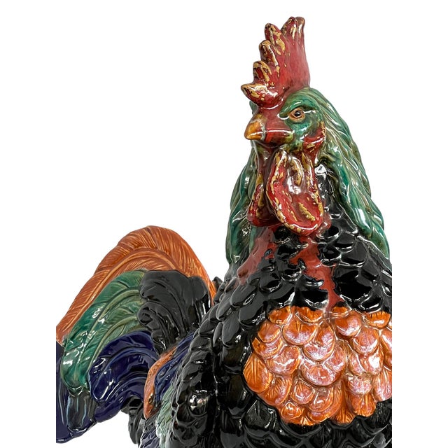 Large French Polychromed Ceramic Rooster in the Manner of Choisy-Le-Roi For Sale In San Francisco - Image 6 of 12