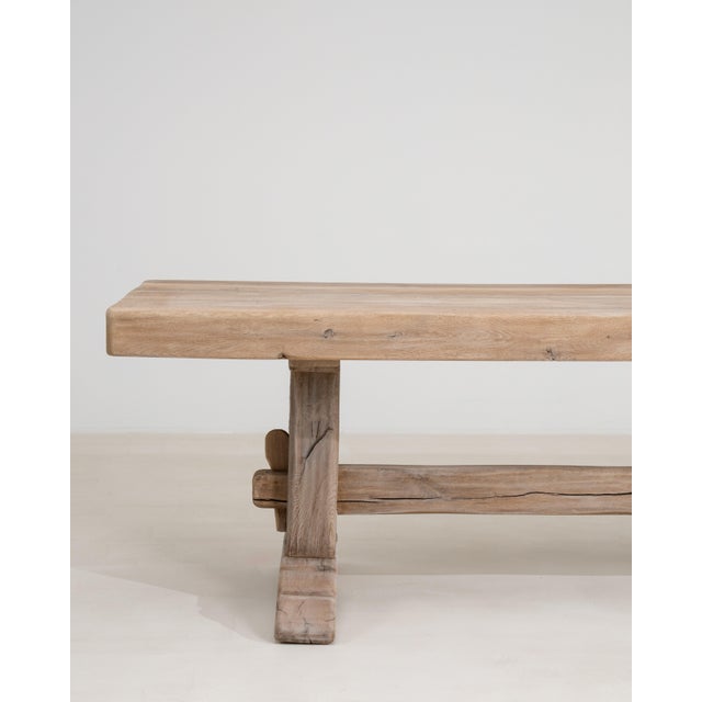French Country Oak Trestle Dining Table, Antique, France, Circa 1970 For Sale - Image 3 of 12