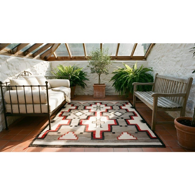 Textile 1920s Gray Geometric Kilim Antique American Navajo Rug 3'8"x 6 Flatweave Wool Carpet For Sale - Image 7 of 9