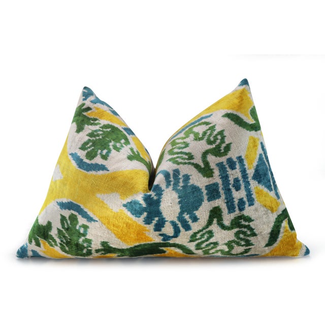 Handmade Blue & Gold Silk Velvet Throw Pillow & Down Insert For Sale - Image 4 of 11