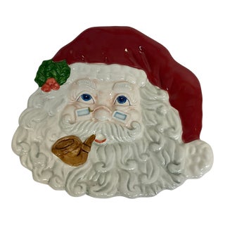 Clearance-1970s Vintage Americana Traditional Christmas Santa Decor Plate For Sale