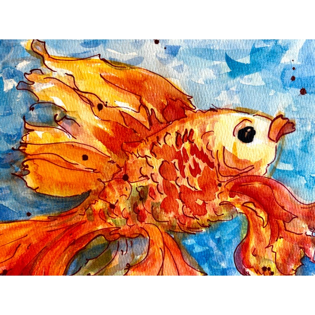 Original Watercolor Painting “Orange Fish” For Sale - Image 4 of 4