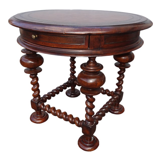 Vintage John Richard Large Spindle Side Table Leather Top W a Drawer For Sale