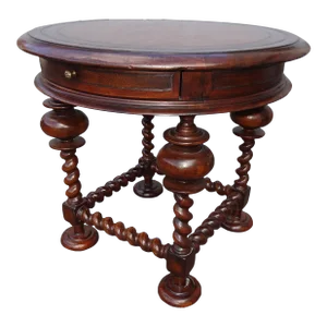 Vintage John Richard Large Spindle Side Table Leather Top W a Drawer