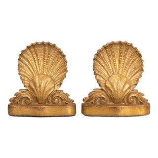 Neoclassical Italian Borghese Gilt Plaster Shell Bookends - a Pair For Sale