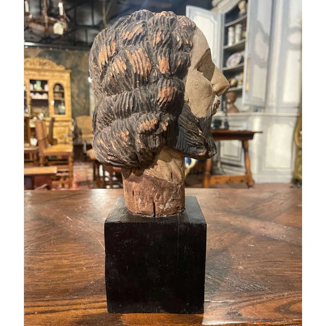 Gray 17th Century Spanish Carved Polychrome Bust of Christ on Stand For Sale - Image 8 of 12