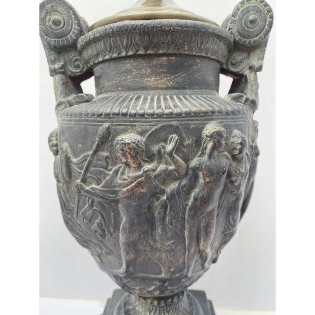 Wood Plaster Figural Urn Vase Table Lamp on Plinth Wood Base For Sale - Image 7 of 13