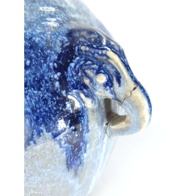 Ceramic Lg. Chinese or European Cobalt Blue Reduction Glaze Ceramic W/ Jug Elephant Handles For Sale - Image 7 of 10