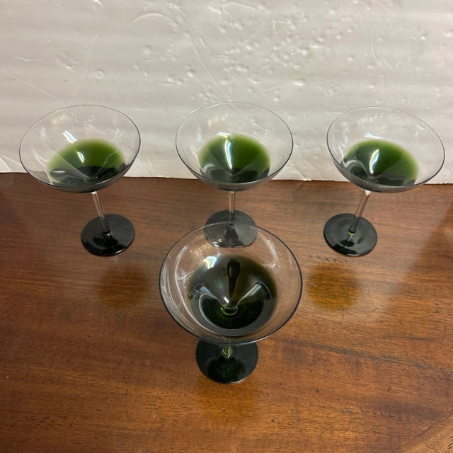 Glass Green and Transparent Tall Stem Cocktail Glasses Set of 4 For Sale - Image 7 of 7