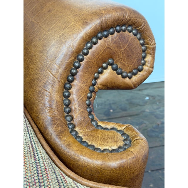 Brown Embossed Cognac Leather Wing Back Chair by Davis and Shaw For Sale - Image 8 of 17