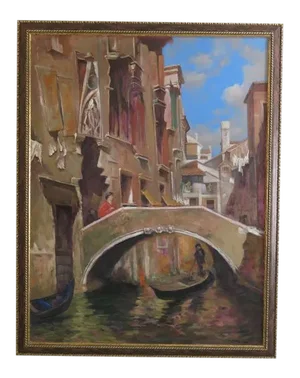 Moreschi Italian Canal Framed Oil Painting on Canvas