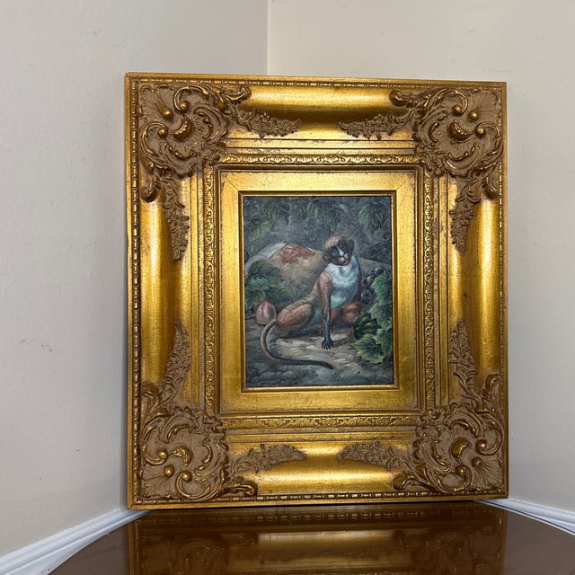 1970s Vintage Oil on Canvas Monkey Painting ~Framed For Sale - Image 4 of 11