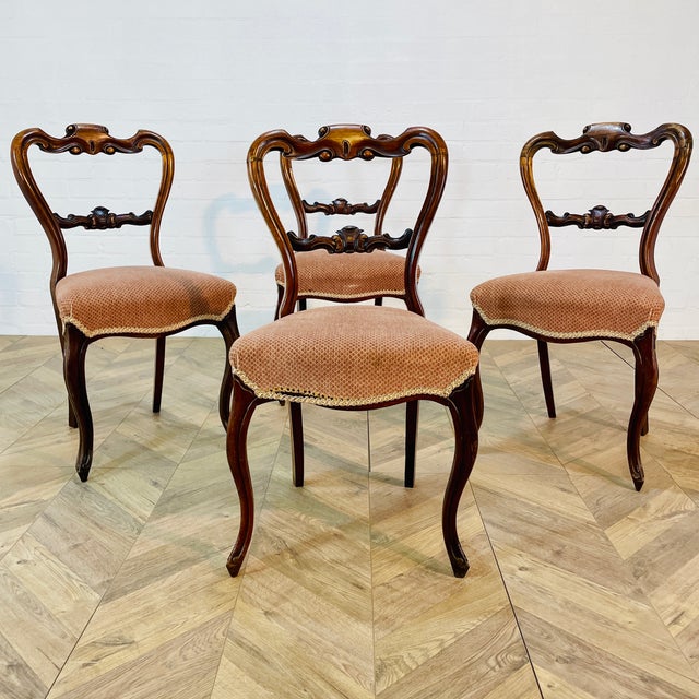 Brown Antique English Walnut Balloon Back Dining Chairs, Set of 4 For Sale - Image 8 of 8