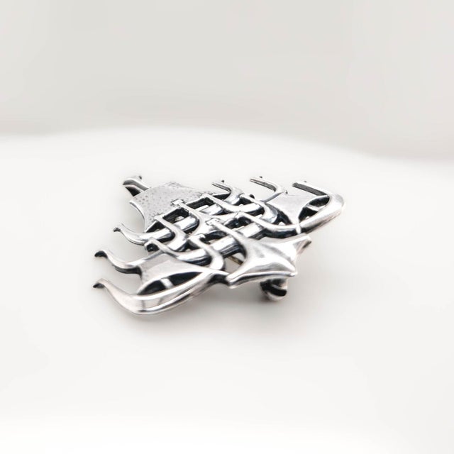 Metal Bjørn S. Østern David Andersen Modernist Sterling Silver Longship Brooch/Pendant For Sale - Image 7 of 15