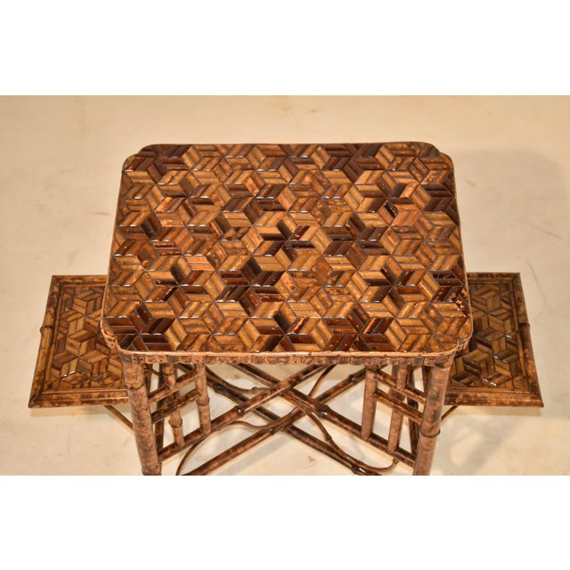 Circa 1920 English Bamboo Side Table With Side Shelves For Sale - Image 10 of 11