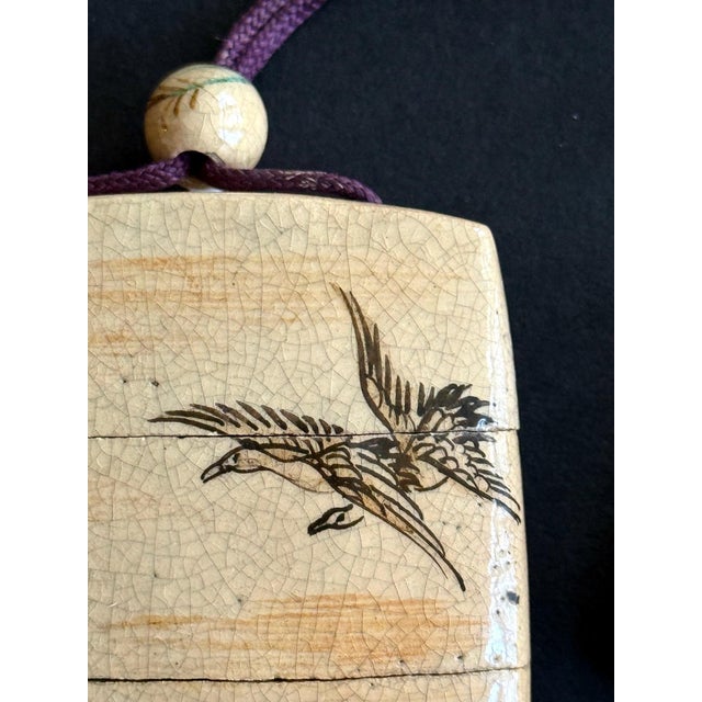 Rare Japanese Ceramic Glazed Inro with Ojime and Netsuke Ogata Kenzan Edo Period For Sale - Image 13 of 14
