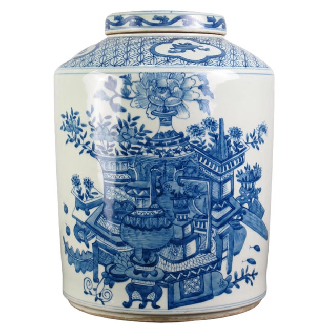Chinese Blue & White Tea Jar For Sale - Image 3 of 8