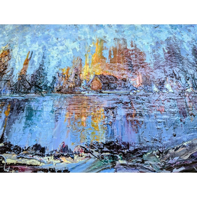 Textile Early 1900's Cityscape, Impressionist Style Oil Painting of Reflections on Water by Artist Lebedeff/Lebedev For Sale - Image 7 of 11