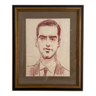 1950s Mid-Century ModernSanguine Male Portrait For Sale