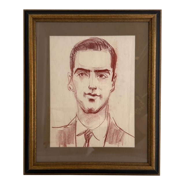 1950s Mid-Century ModernSanguine Male Portrait For Sale