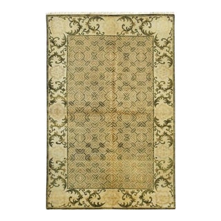 10x14 Green Hand-Knotted Wool Scrolled Leaf Border Geometric Modern Carpet Rug For Sale