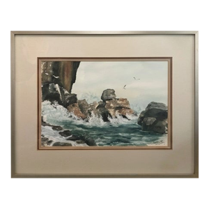 Vintage Nancy Moore Mfa Original Coastal Seascape Watercolor Painting – Signed 1979