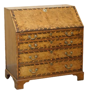 Antique George II Figured Walnut and Brown Leather Bureau, 1740s