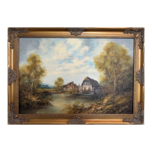 Josef Benda (German b.1937) Large Oil on Canvas Painting Landscape Gold Frame