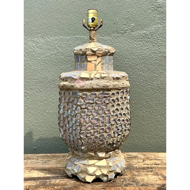 Vintage Found Object Mosaic Lamp For Sale - Image 9 of 12