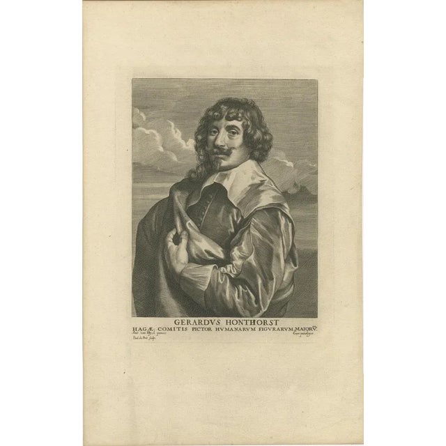 Title: gerard van honthorst – antique portrait engraving by paulus pontius after van dyck, circa 1630-1641 : this is an...
