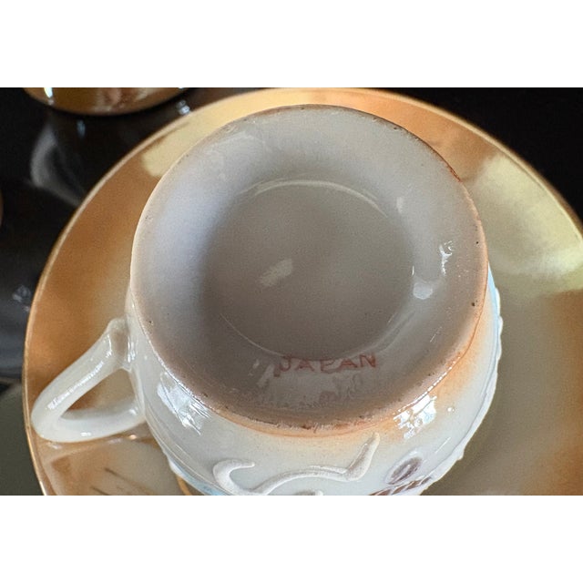 Ceramic Dragon Tea Set Lusterware Made in Japan, Teapot With 6 Cups and Saucers, Hand Painted For Sale - Image 7 of 11