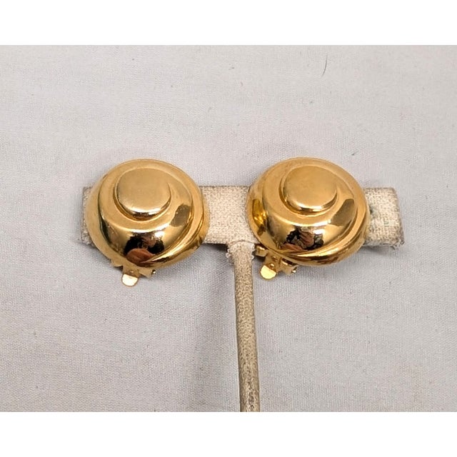 Modern Vintage 1980s Signed Lanvin Paris Round Domed Swirl Clip Earrings-2 Pieces For Sale - Image 3 of 8