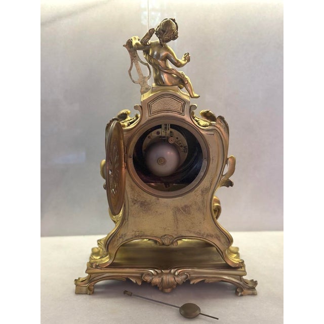 19thC French Maker Louis XVI Gold Ormolu Bronze Mantel Clock, 1 For Sale - Image 10 of 18